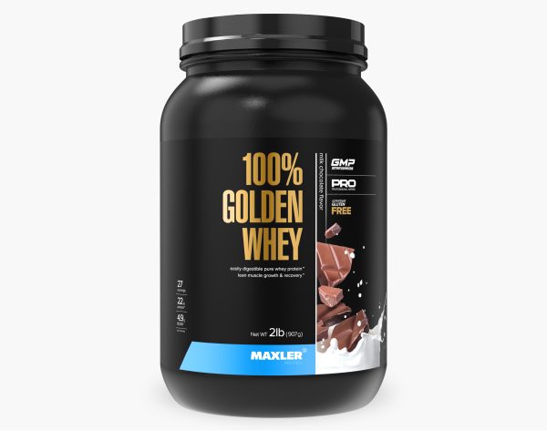A photo of 100% Golden Whey milk chocolate 2lb container.