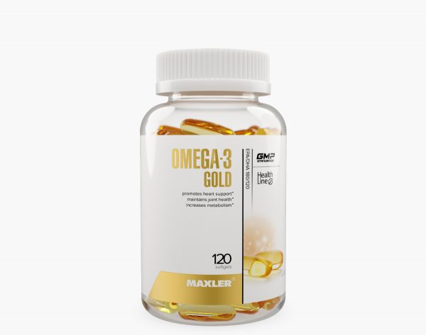A photo of Omega 3 bottle on a white background.