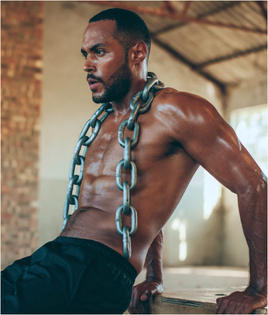 A photo of a man with a chain.
